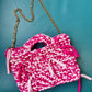 Pink Handmade Crochet Handbag with Gold Chain Strap