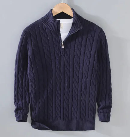 Vireous Classic Cable Knit Zip-Up Men’s Sweater