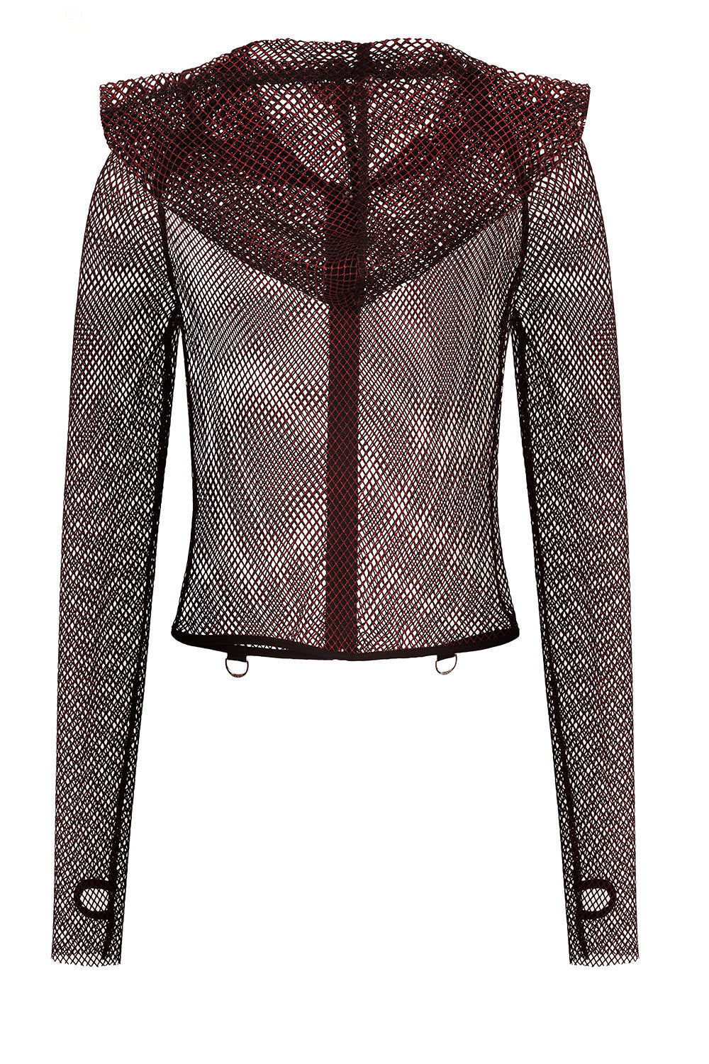 Banned Apparel Liora Red Metallic Fishnet Hoodie, Skull Zip Gothic Outerwear