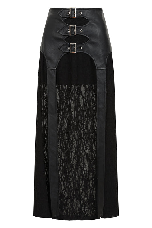 Banned Apparel Velkyn Faux Leather and Knit Panel Skirt in Black