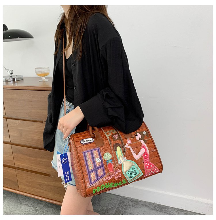 Cross Body Patchwork Embroidered Tablet-Friendly Boston Bag