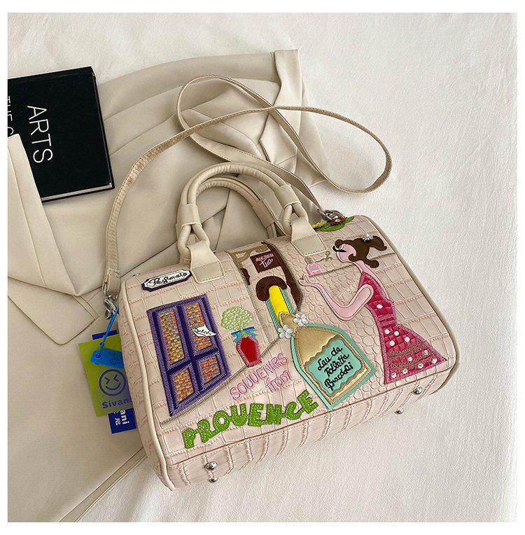 Cross Body Patchwork Embroidered Tablet-Friendly Boston Bag