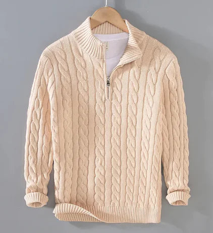 Vireous Classic Cable Knit Zip-Up Men’s Sweater