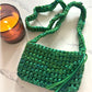 Metallic Green Handmade Crochet Festival Bag, Long Crossbody Strap