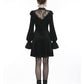 Dark In Love Avina Black Velvet Dress, Lace Neckline Long-Sleeve Dress