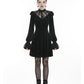 Dark In Love Avina Black Velvet Dress, Lace Neckline Long-Sleeve Dress