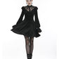 Dark In Love Avina Black Velvet Dress, Lace Neckline Long-Sleeve Dress