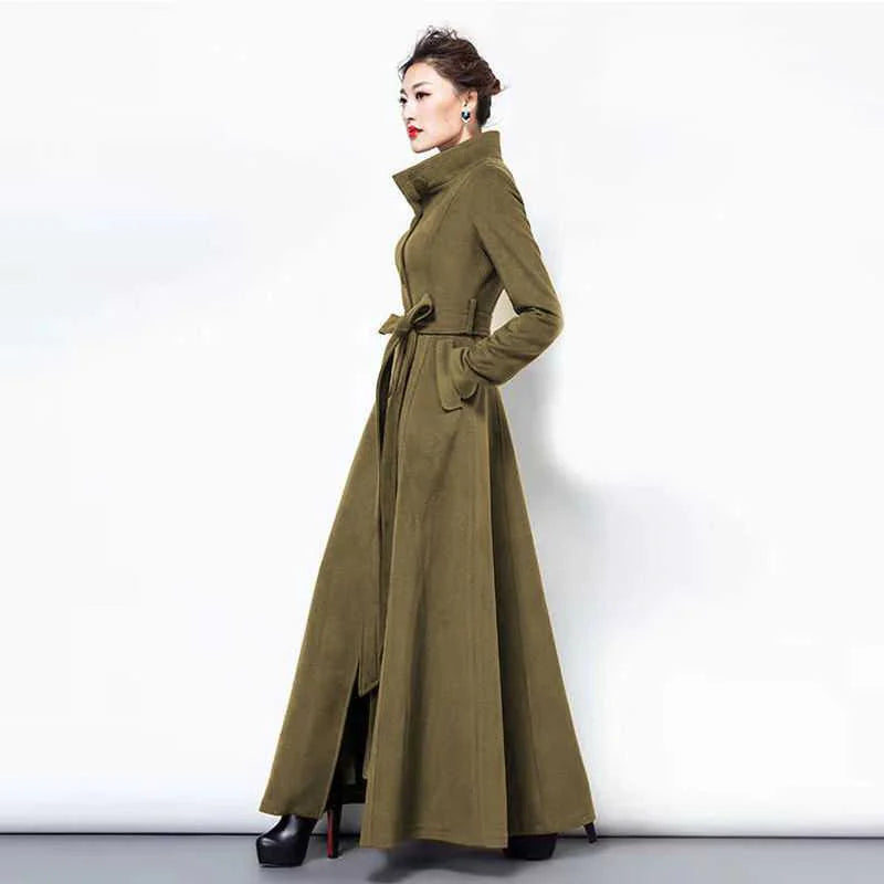 Vireous Women's Slim-Fit Woollen Extra Long Coat
