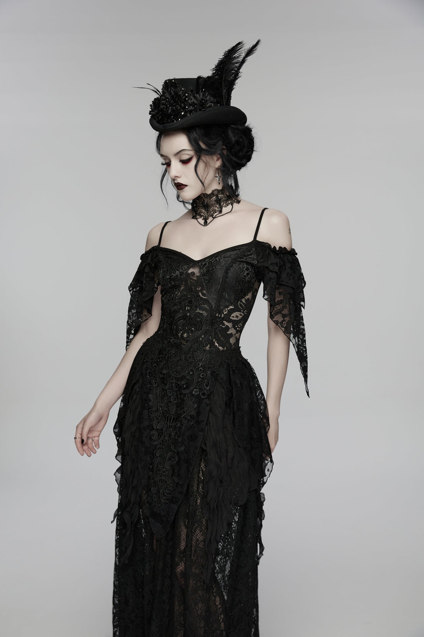 Punk Rave Goth Feather Formal Hat, Gothic Retro-Style