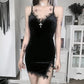 Dark Cross Goth Black Mini Dress, Party Club Dress with Cross Design