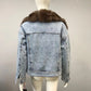 Women's Real Fox Fur Luxury Denim Short Coat