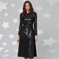 Vireous Faux Leather Long-Sleeve Elegant Dress, Round Neck, Belted