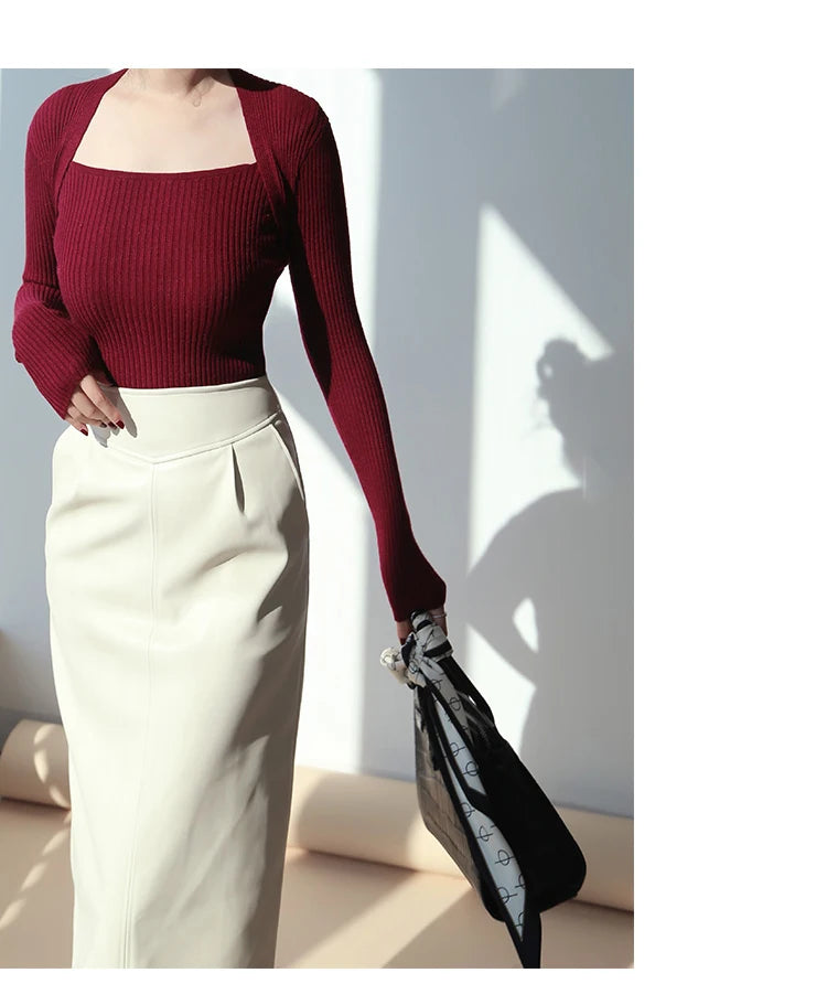 Nerazzurri High-Waist Faux Leather Fashion Skirt, Plus Sizes