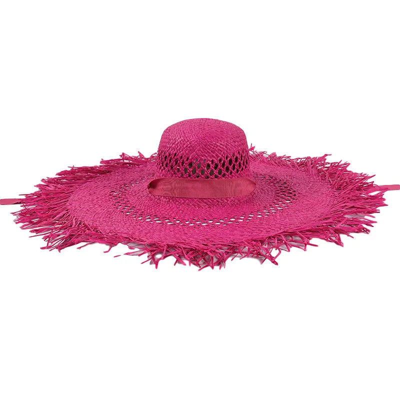 Women's Summer Raffia Hat, Wide Brimmed Sun Protection, Popping Colours