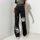 Women's Gothic Emo Alt Pants, Techwear, Hippie Baggy Jeans in Black