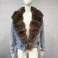 Women's Real Fox Fur Luxury Denim Short Coat