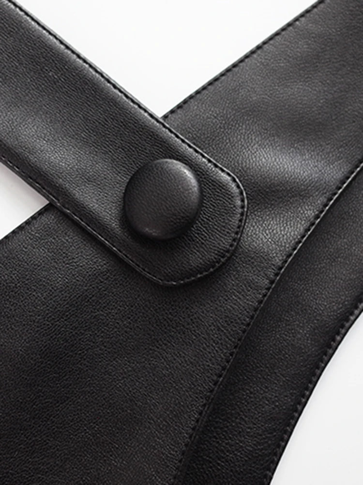 Black Faux-Leather Midi Dress, Avant Garde Loose Strap Dress, Plus Sizes