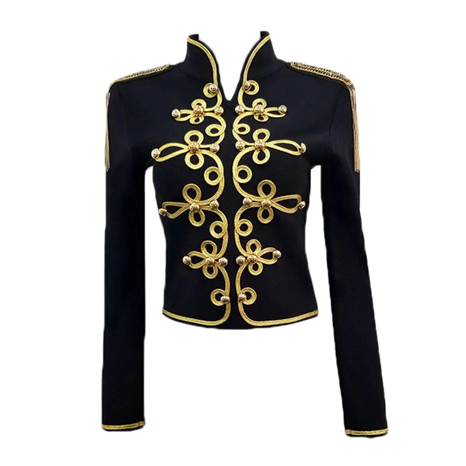 Vireous Women's Bandage Jacket, Contrast Decorative Embroidering