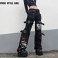 Women's Gothic Emo Alt Pants, Techwear, Hippie Baggy Jeans in Black