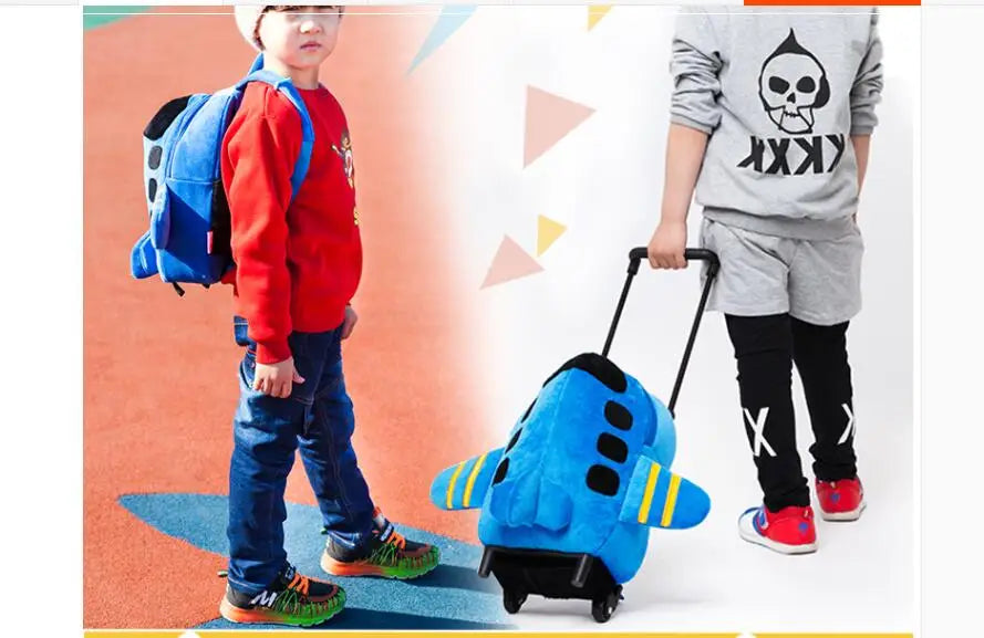 Airplane Design Kid's Rolling Backpack, Double-Use Travel Trolley