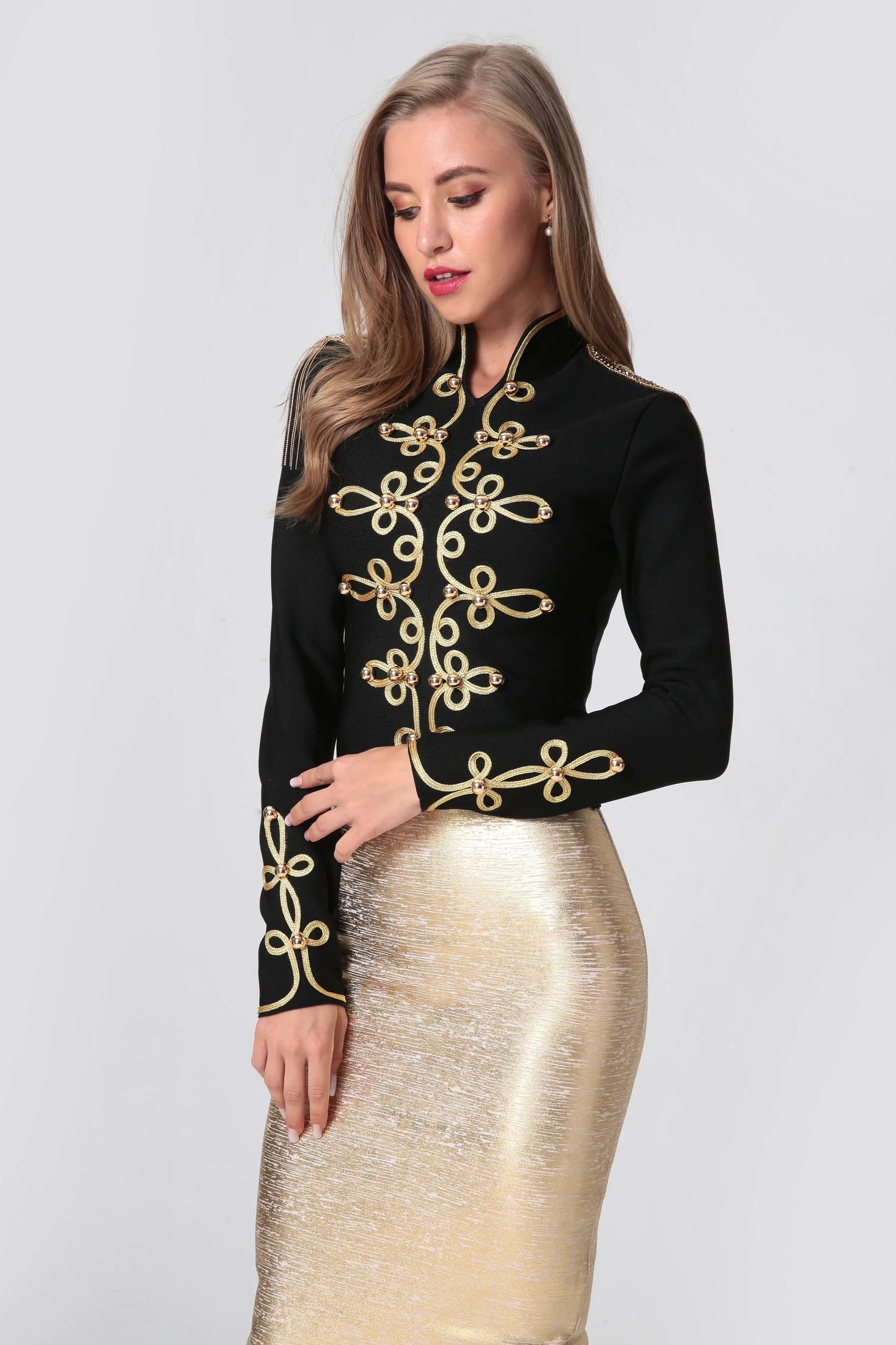 Vireous Women's Bandage Jacket, Contrast Decorative Embroidering