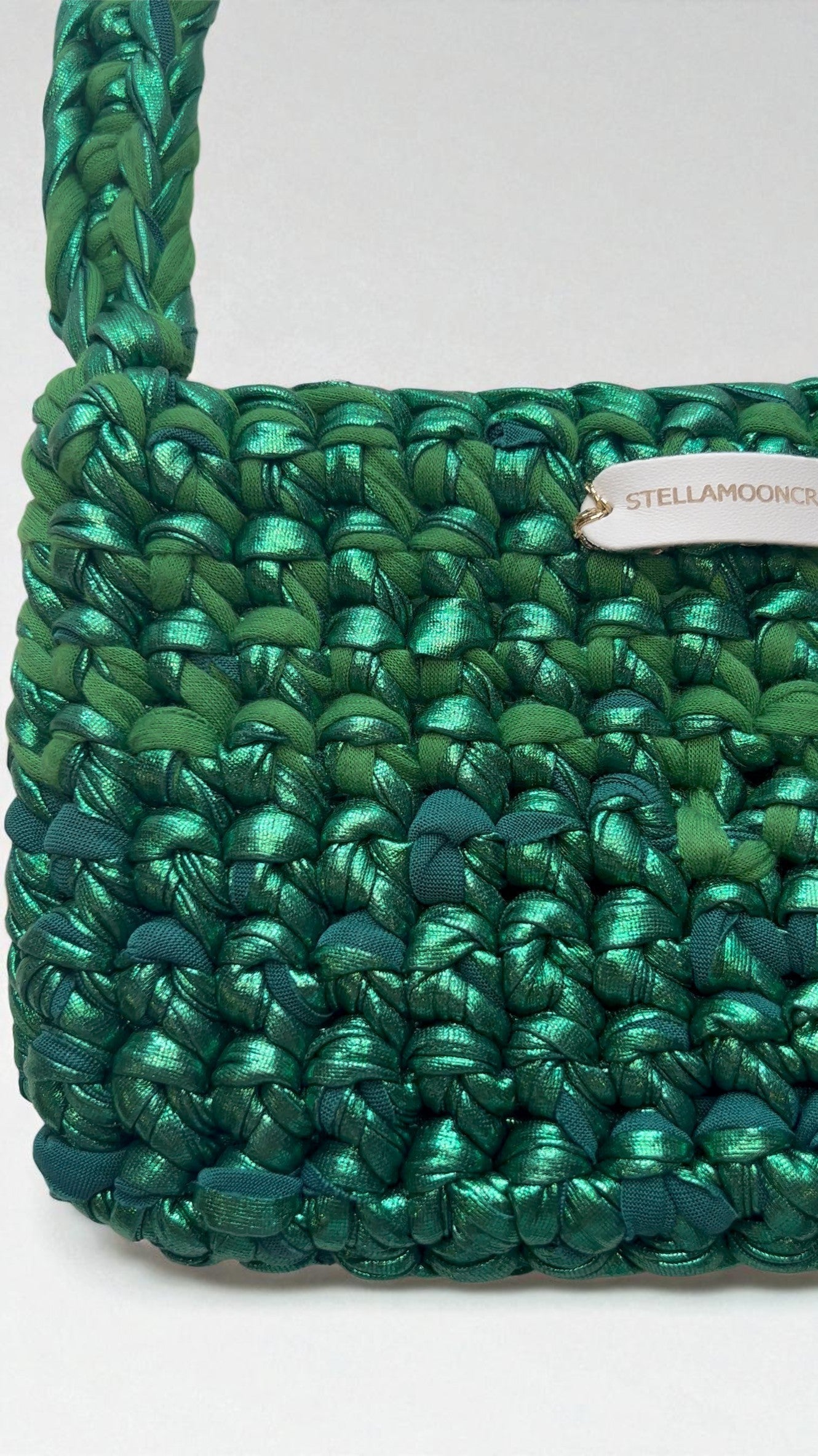 Metallic Green Handmade Crochet Festival Bag, Long Crossbody Strap