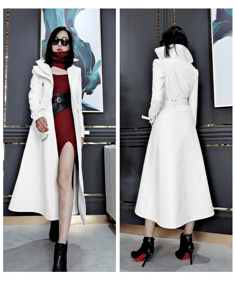 Nerazzurri Long White Leather Women's Coat, Catwalk Collection