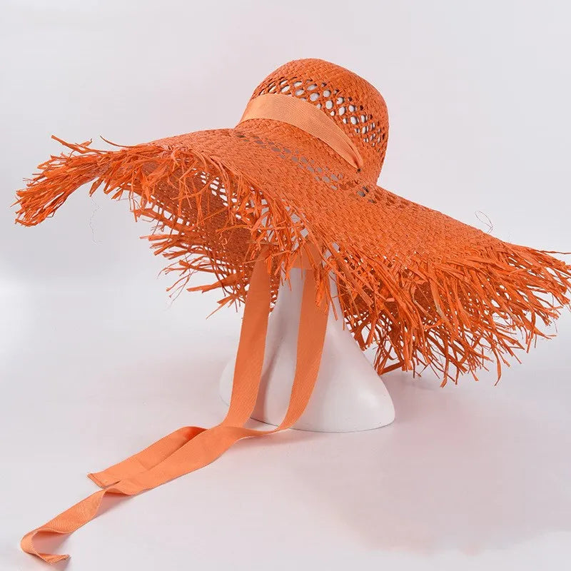 Women's Summer Raffia Hat, Wide Brimmed Sun Protection, Popping Colours