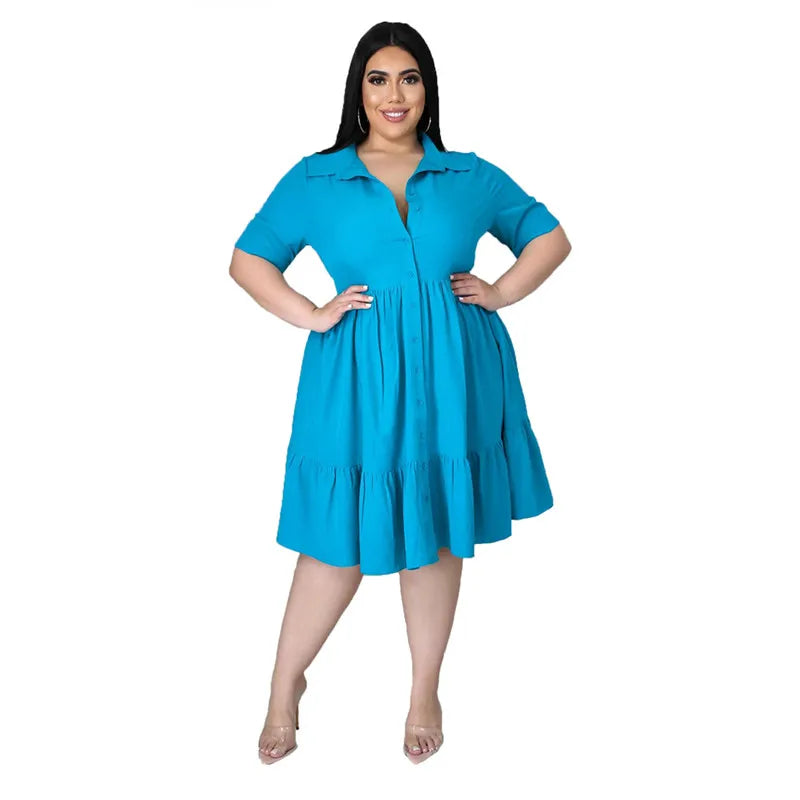 Classic Elegant Shirt Dress, Flounced Waist, Plus Sizes