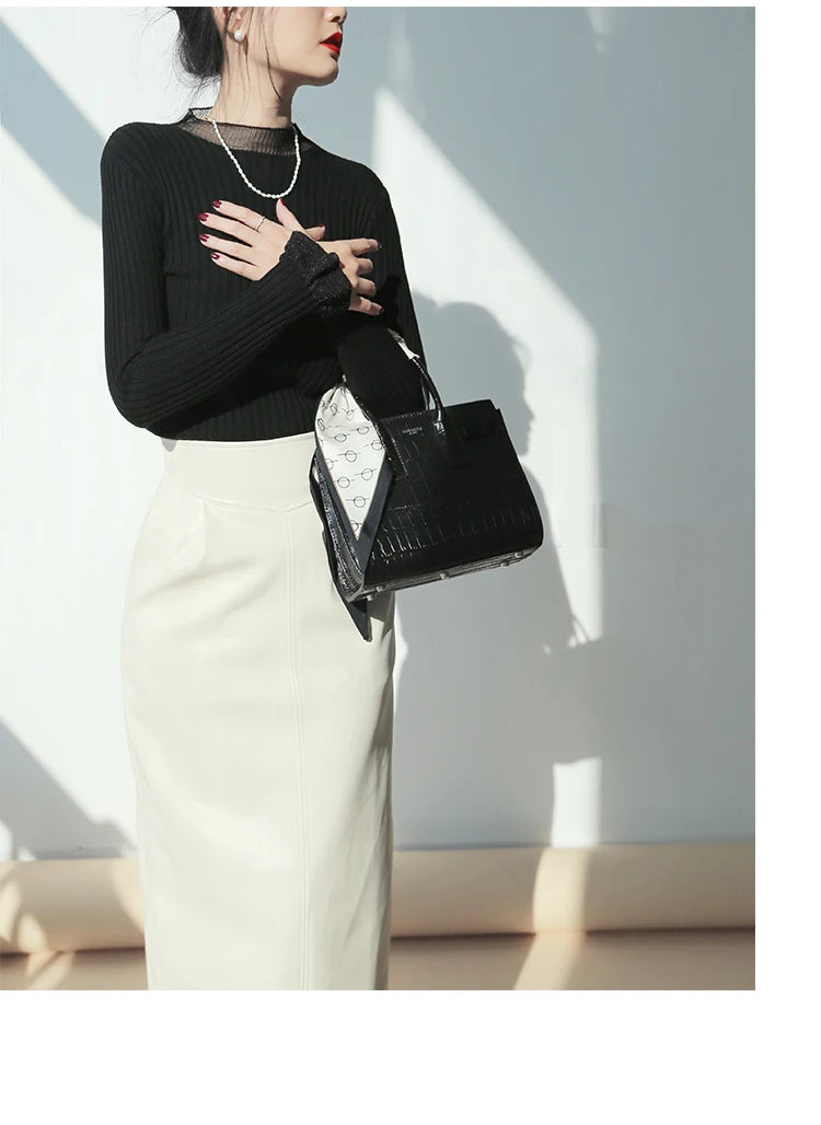 Nerazzurri High-Waist Faux Leather Fashion Skirt, Plus Sizes