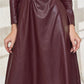 Vireous Faux Leather Long-Sleeve Elegant Dress, Round Neck, Belted