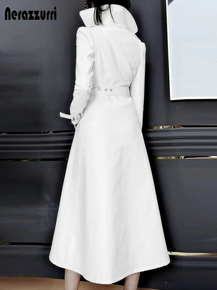 Nerazzurri Long White Leather Women's Coat, Catwalk Collection