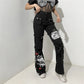 Women's Gothic Emo Alt Pants, Techwear, Hippie Baggy Jeans in Black