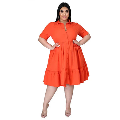 Classic Elegant Shirt Dress, Flounced Waist, Plus Sizes