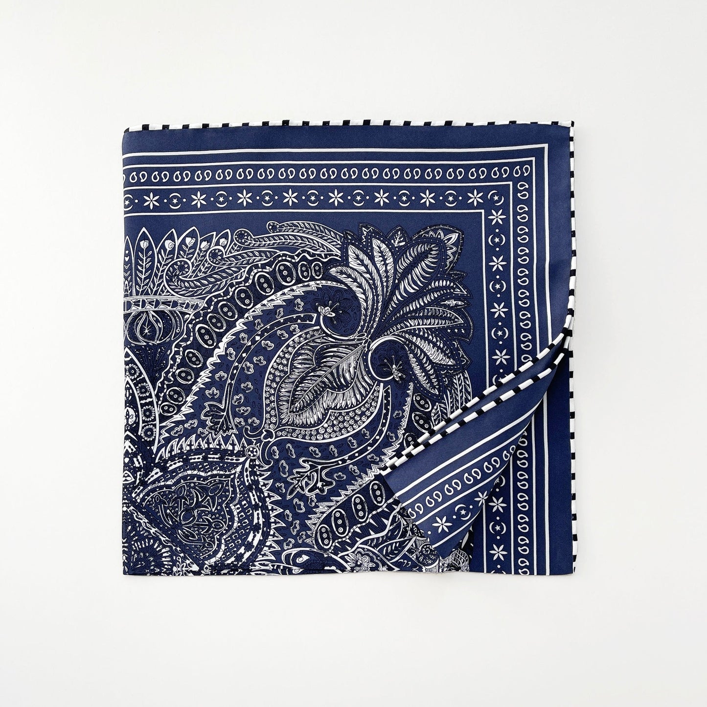 Navy Heritage Paisley Silk Scarf, 53cm Hand-Rolled Unisex Bandana