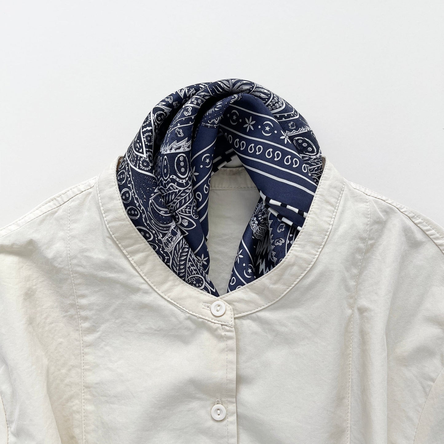 Navy Heritage Paisley Silk Scarf, 53cm Hand-Rolled Unisex Bandana