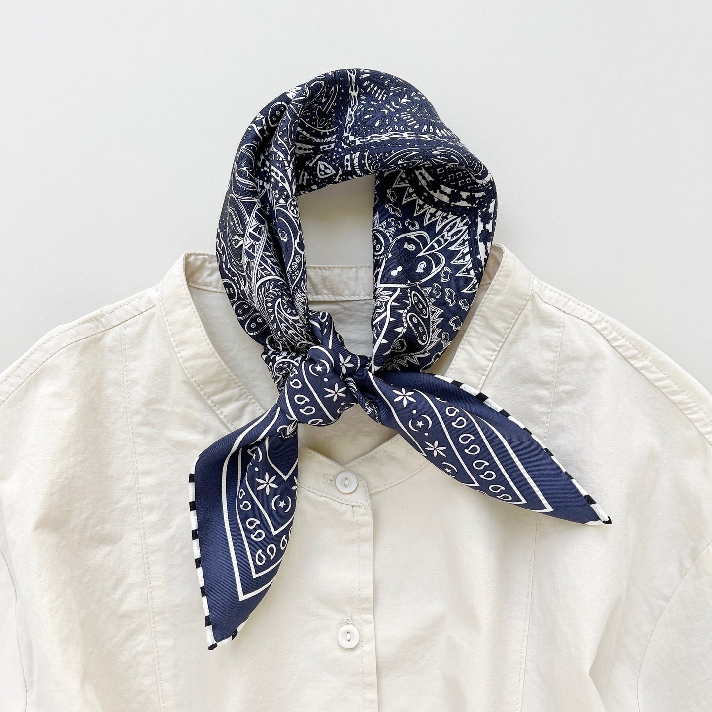 Navy Heritage Paisley Silk Scarf, 53cm Hand-Rolled Unisex Bandana