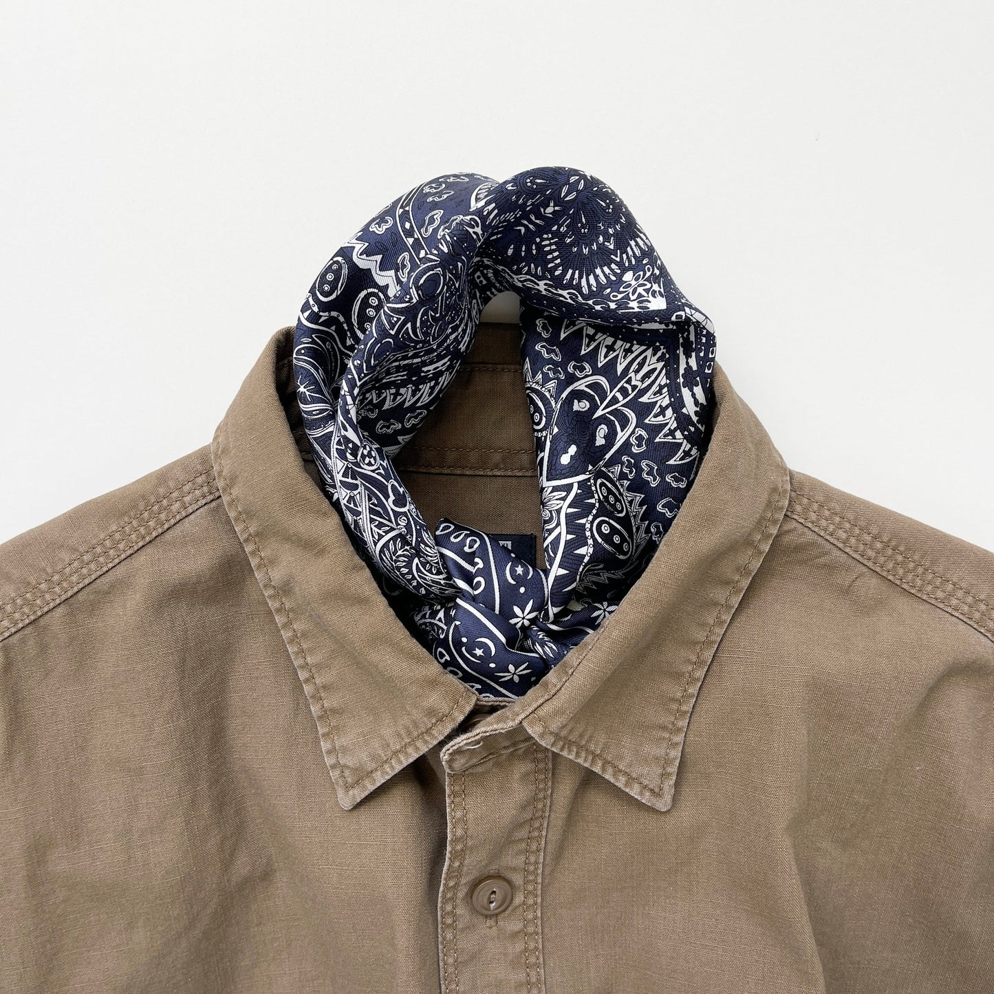 Navy Heritage Paisley Silk Scarf, 53cm Hand-Rolled Unisex Bandana
