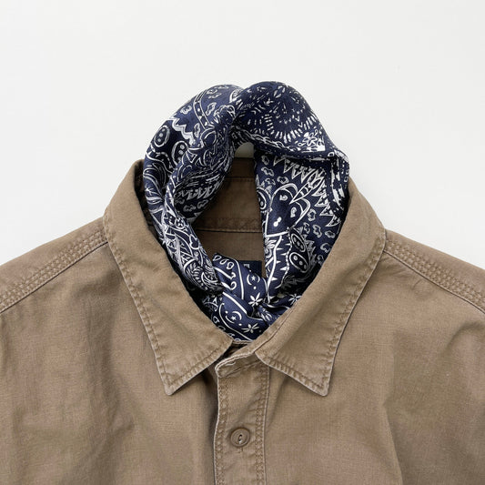 Navy Heritage Paisley Silk Scarf, 53cm Hand-Rolled Unisex Bandana