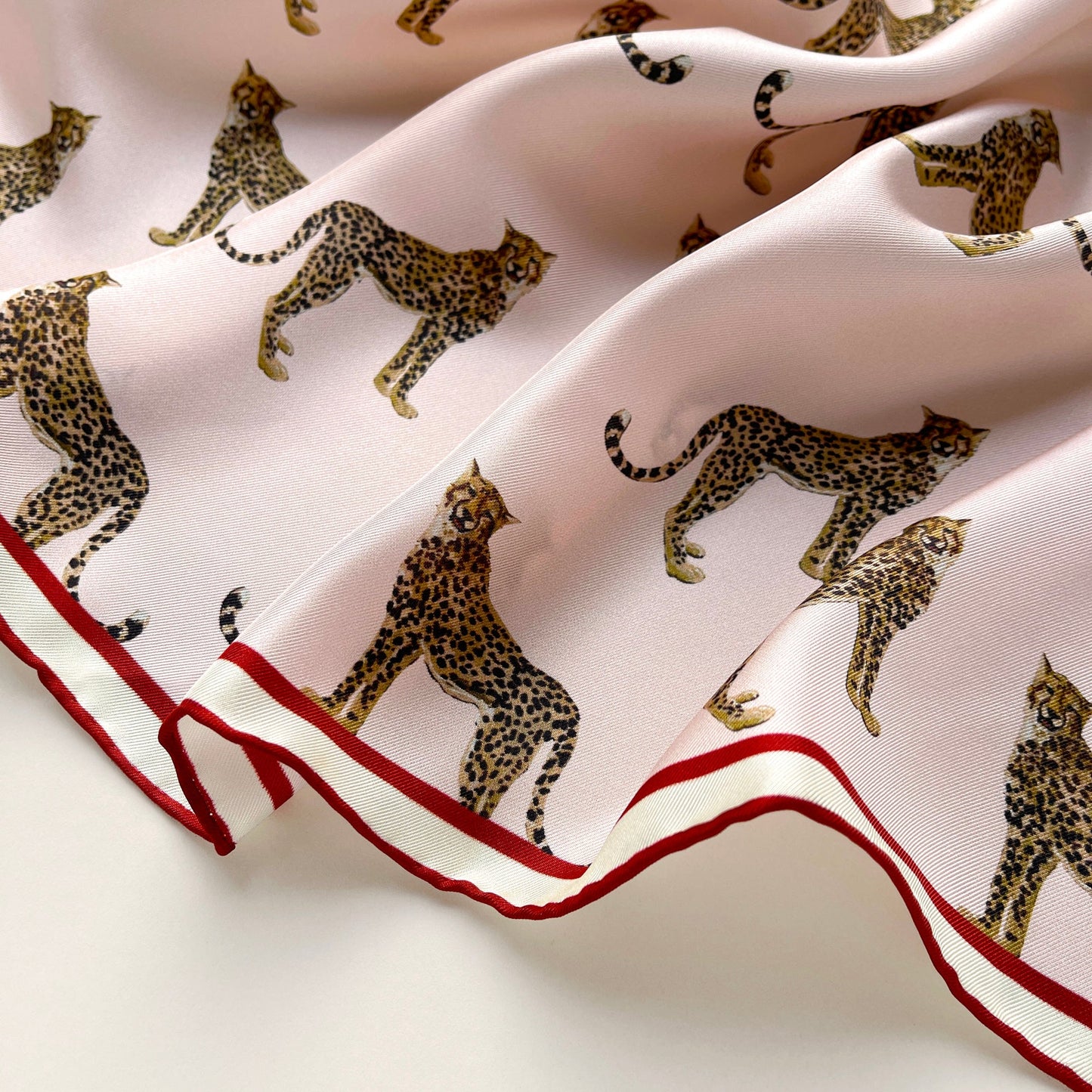Leopard Chic Silk Scarf, Unisex 65cm Hand-Rolled Bandana Scarf