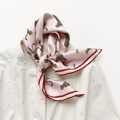Leopard Chic Silk Scarf, Unisex 65cm Hand-Rolled Bandana Scarf