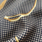 Classic Houndstooth Silk Scarf, Hand-Rolled Square Bandana, Black and Beige