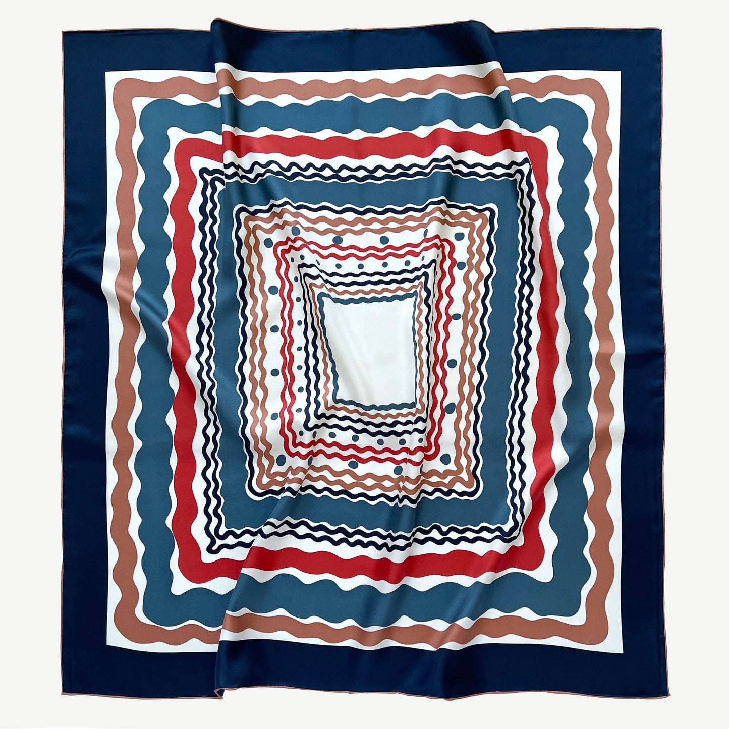 Blue Wave Silk Scarf, 90cm Hand-Rolled Women's Head Scarf