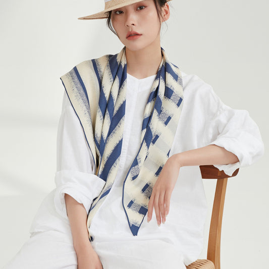 Timeless Stripes Silk Scarf, Double-Sided Print with Luxury Hand-Rolled, Sand-Washed Finish