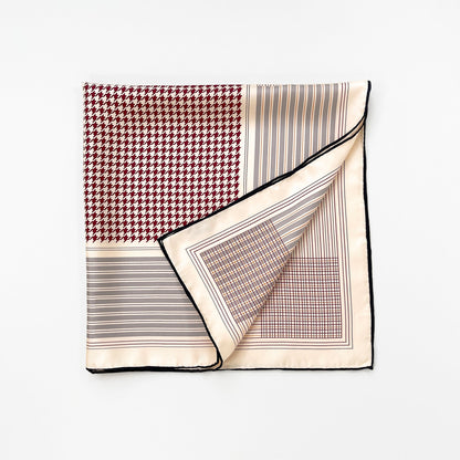 Classic Houndstooth Silk Square Scarf, 65cm Hand-Rolled Bandana Scarf