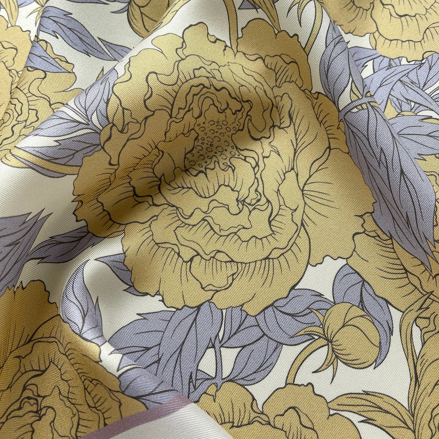 Peony Bloom Silk Scarf, 65cm Hand-Rolled Bandana Scarf