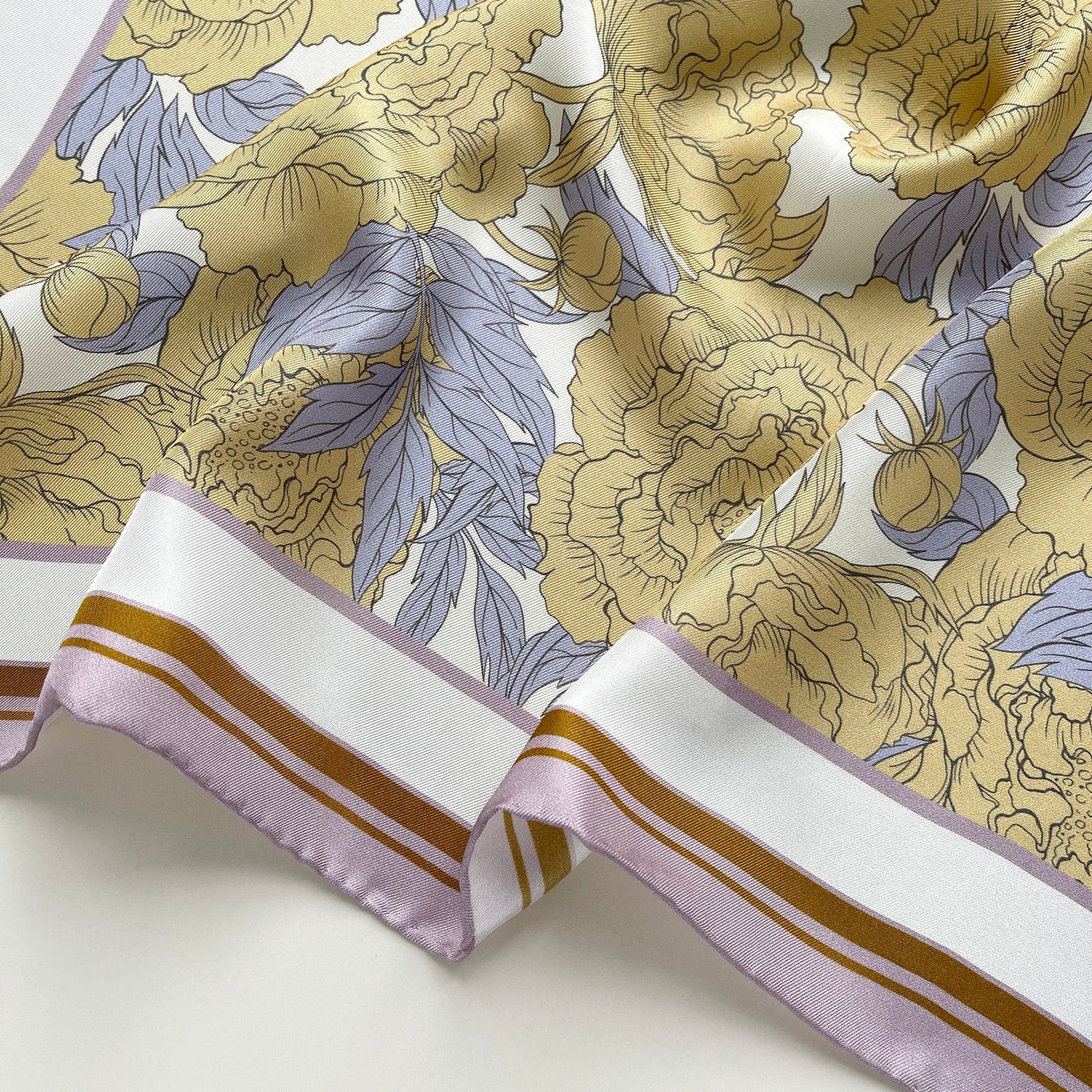 Peony Bloom Silk Scarf, 65cm Hand-Rolled Bandana Scarf