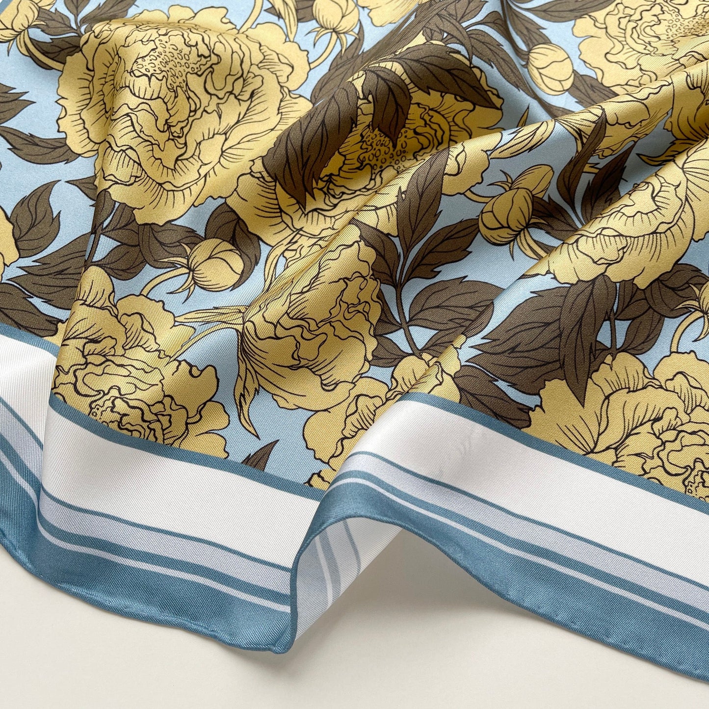 Peony Bloom Silk Scarf, 65cm Hand-Rolled Bandana Scarf