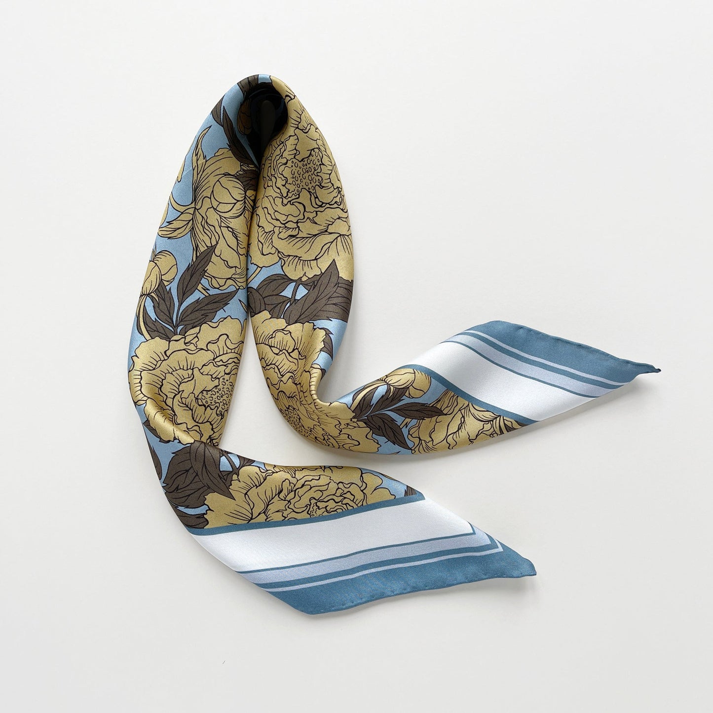 Peony Bloom Silk Scarf, 65cm Hand-Rolled Bandana Scarf