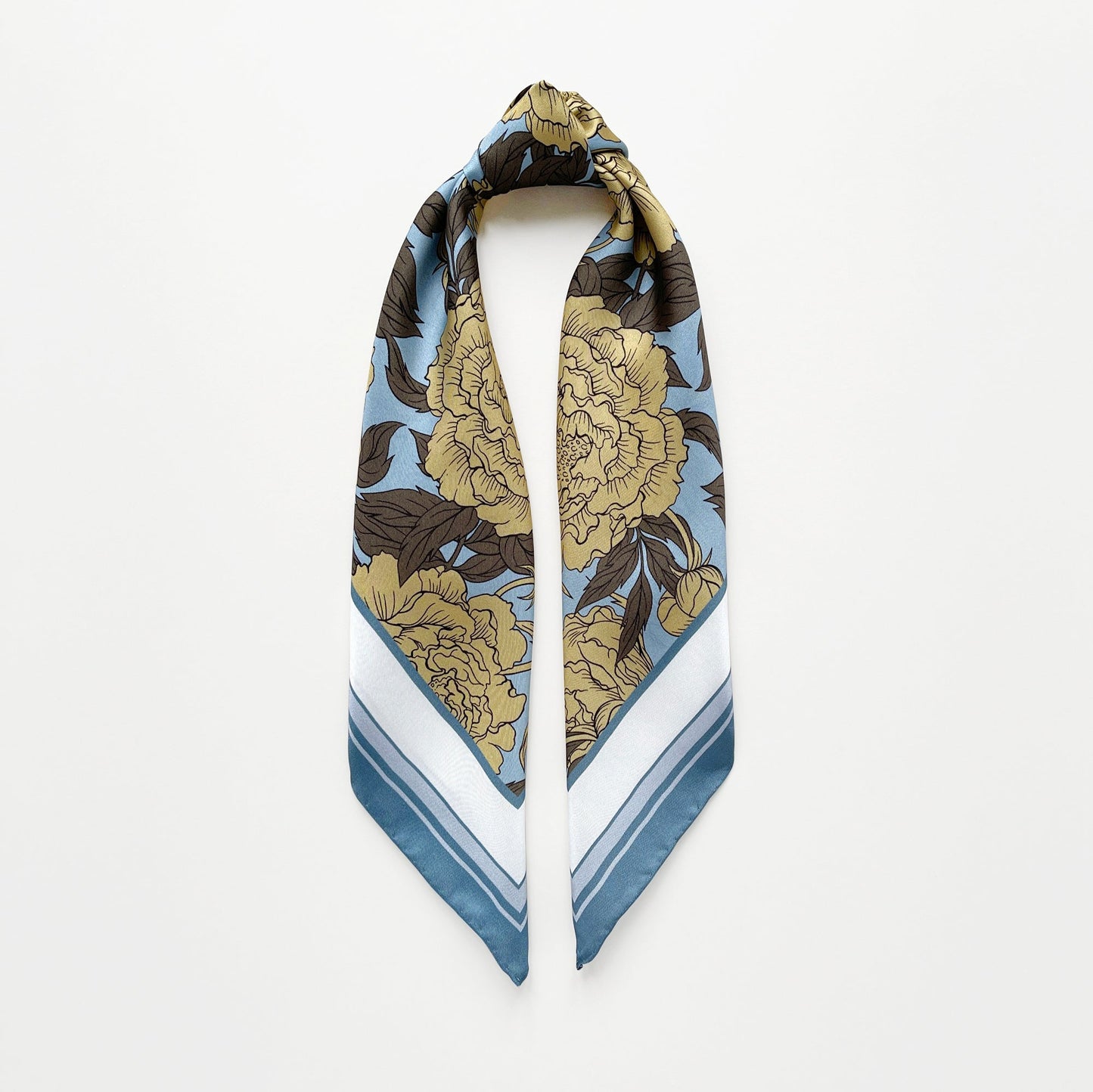 Peony Bloom Silk Scarf, 65cm Hand-Rolled Bandana Scarf
